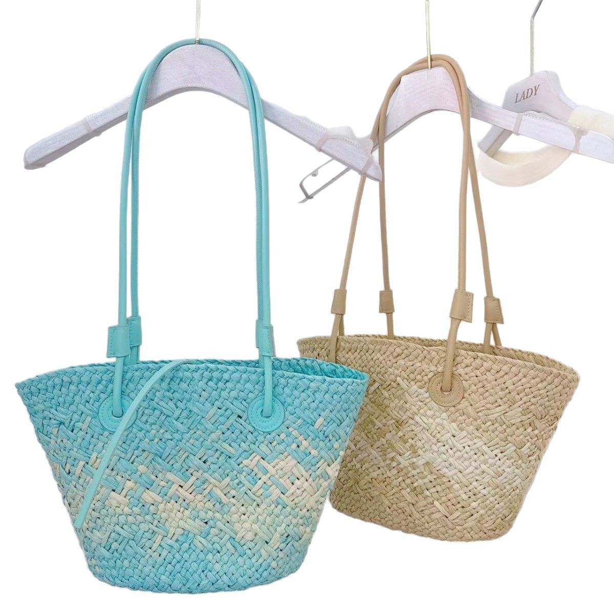 Tragbare Retro-Schultertasche aus Strohgewebe für Damen mit großem Fassungsvermögen