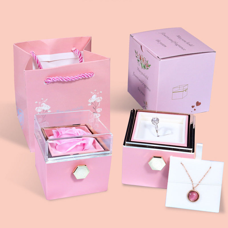 Flower Rose Gift Box Creative Rotating Rose Jewelry Box Gift