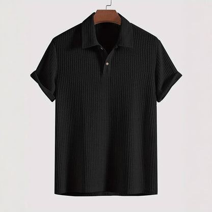 Men's Coat Lapel Rhombus Knit Casual Loose Short Sleeve Shirt