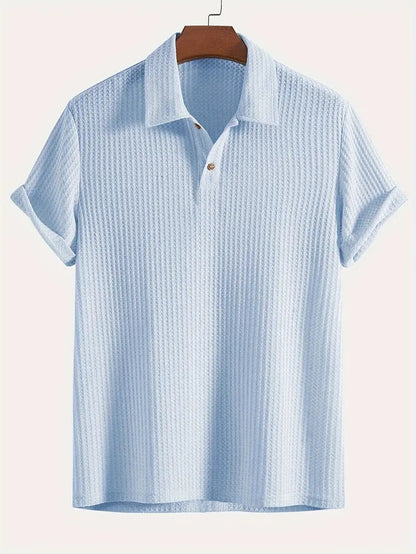 Men's Coat Lapel Rhombus Knit Casual Loose Short Sleeve Shirt