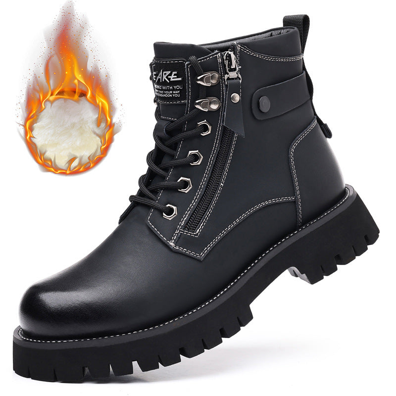 Hohe, höhenverstellbare Herrenstiefel aus Samt mit Thermo-Innenfutter
