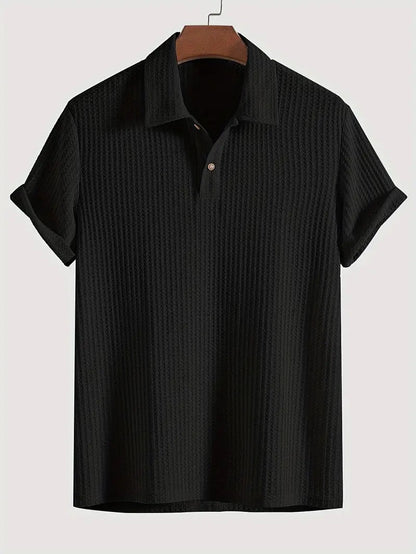 Men's Coat Lapel Rhombus Knit Casual Loose Short Sleeve Shirt