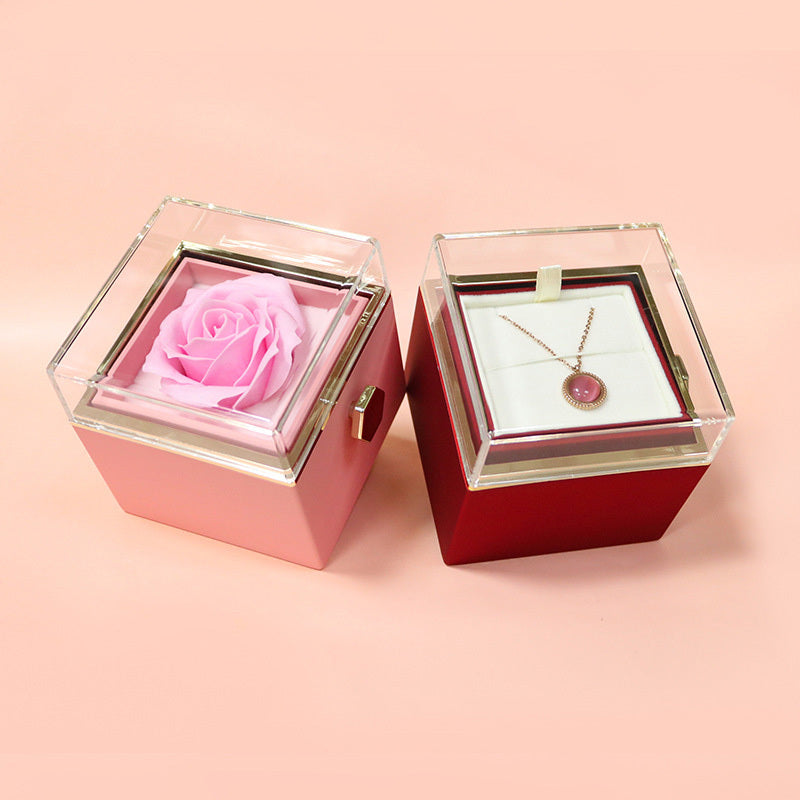 Flower Rose Gift Box Creative Rotating Rose Jewelry Box Gift