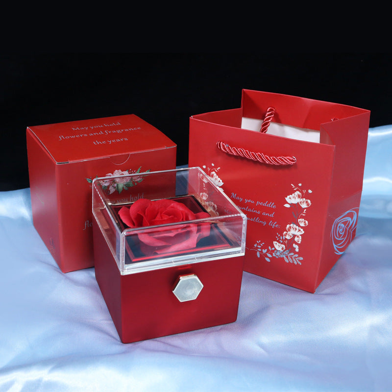 Flower Rose Gift Box Creative Rotating Rose Jewelry Box Gift
