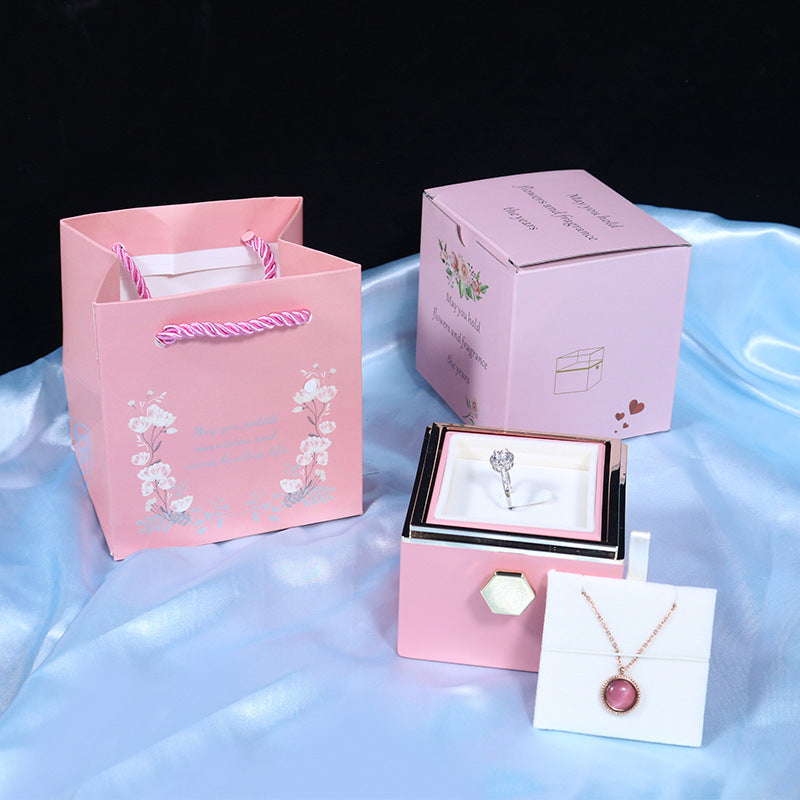 Flower Rose Gift Box Creative Rotating Rose Jewelry Box Gift