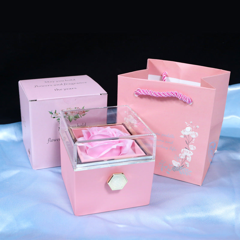 Flower Rose Gift Box Creative Rotating Rose Jewelry Box Gift
